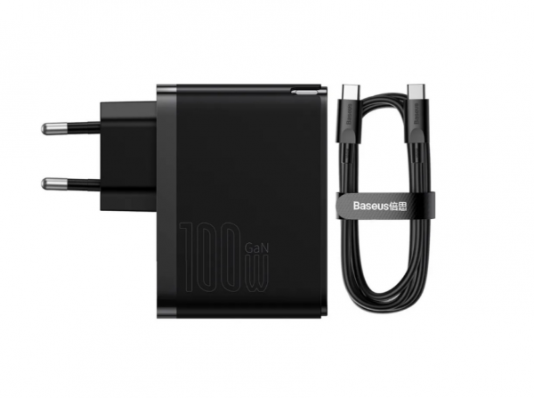 Сетевое зарядное устройство Baseus GaN5 Pro Fast Charger C+U 100W EU Черный с кабелем Mini White Cable Type-C - Type-C 100W(20V/5A) 1m (CCGP090201)
