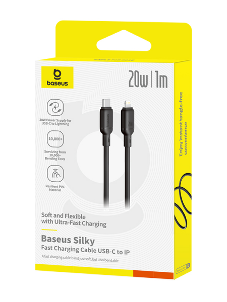 Кабель OS-Baseus Silky Series Fast Charging Cable Type-C - Lightning 20W 1м Чёрный (P10377700113-00) 