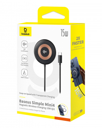 Беспроводное магнитное зарядное устройство Baseus Simple Mini4 Magnetic Wireless Charging Stand Qi2 15W Universal Explorer Edition (P10273300121-01) Чёрное