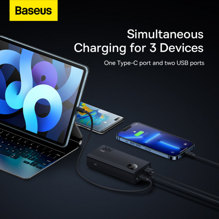 Внешний аккумулятор Baseus Adaman2 Digital Display Fast Charge Power Bank 10000mAh 30W Черный (PPAD040101)+кабель USB - Type-C 3A 0.3m Черный
