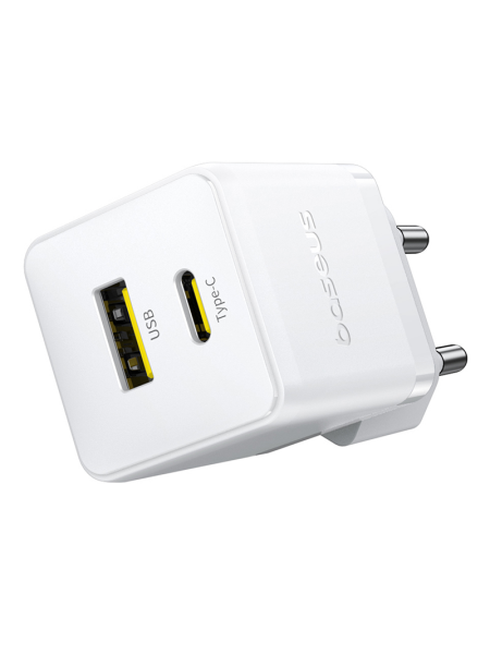 Сетевое зарядное устройство Baseus Palm Fast Charger C+U 30W EU Белый (в комплекте кабель USB-C - USB-C 60W) (P1011160A213-01)