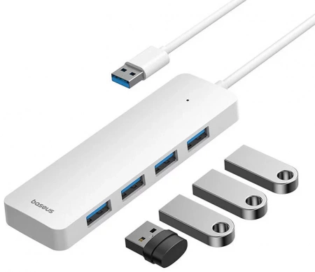 Хаб концентратор Baseus UltraJoy Series 4-Port HUB Lite 150см Moon White (USB-A - USB3.0*4) B0005280B211-03