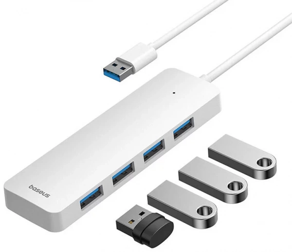 Хаб концентратор Baseus UltraJoy Series 4-Port HUB Lite 150см Moon White (USB-A - USB3.0*4) B0005280B211-03