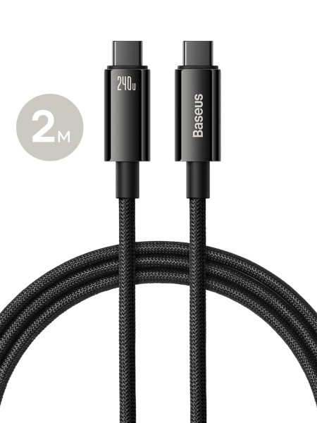 Кабель Baseus Tungsten Gold Fast Charging Data Cable Type-C to Type-C 240W 2м Чёрный (CAWJ040101)