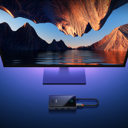 Хаб Baseus PioneerJoy 5-Port Type-C HUB Adapter (Type-C - HDMI4K@60Hz*1+USB3.0*3+PD*1) Серый (WKYY030113)