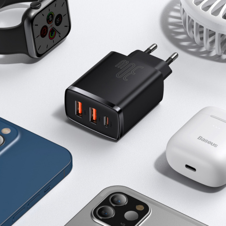 Сетевое зарядное устройство Baseus Compact Quick Charger 2U+C 30W EU Белое (CCXJ-E02)