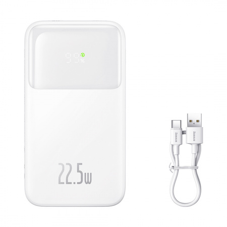 Внешний аккумулятор Baseus Comet Series с двойным кабелем и цифровым дисплеем, 10000 mAh, 22.5 W White (PPMD020002)