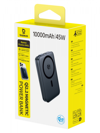 Повербанк Baseus PicoGo AM61 Qi2.2 Magnetic с встроенным кабелем 10000mAh 45W Чёрный (E0028V00)