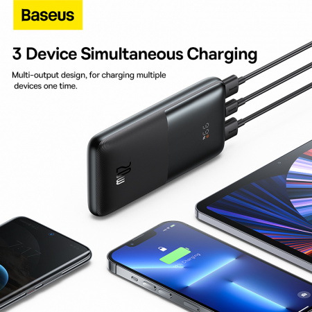 Внешний аккумулятор Baseus Bipow Pro Digital Display Fast Charge Power Bank 10000mAh 20W черный с кабелем USB to Type-C 3A 0.3m Overseas Edition (PPBD040201)