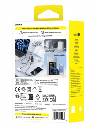 Сетевое зарядное устройство Baseus PicoGo AE11 Fast Charger 2C+U 100W EU Чёрный (E0121400)