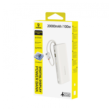 Повербанк Baseus EnerFill FC41 Digital Display Dual Built-in USB-C Cables 20000mAh 100W Белый (E0028N04)
