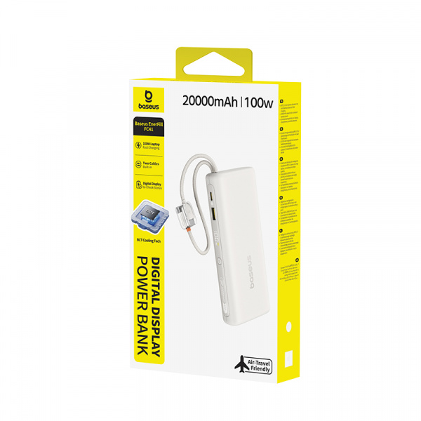 Повербанк Baseus EnerFill FC41 Digital Display Dual Built-in USB-C Cables 20000mAh 100W Белый (E0028N04)