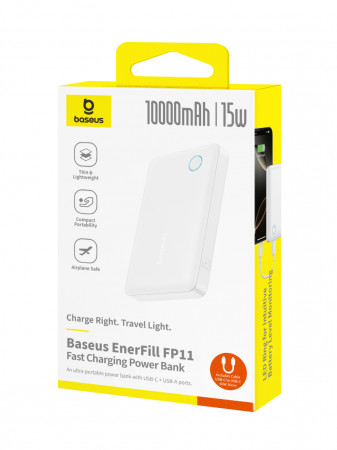 Повербанк Baseus EnerFill FP11 10000mAh 15W Белый (в комплекте Type-C - Type-C кабель 30см) (P1008210C213-00)