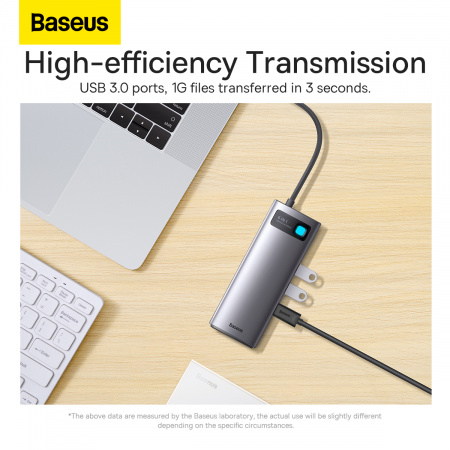 Хаб Baseus Metal Gleam Series 6-in-1 Multifunctional Type-C HUB Docking Station (Type-C - USB3.0*3+PD*1+SD/TF*1) Серый (WKWG030213)