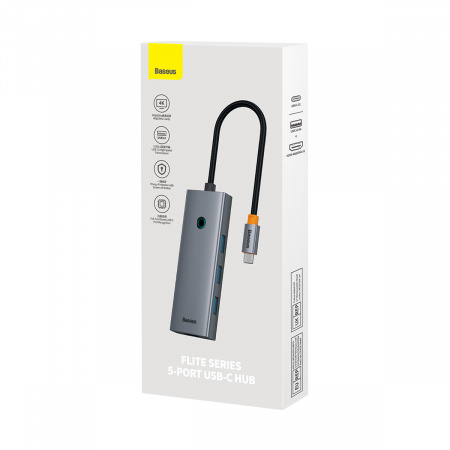 Хаб OS-Baseus Flite Series 5-Port HUB Docking Station (Type-C - HDMI4K@30Hz*1+USB 3.0*4) Серый (B00052809813-00)
