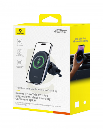 Автомобильное магнитное зарядное устройство Baseus PrimeTrip VC1 Pro Magnetic Wireless Charging Car Mount Qi2 Air Vent Version (C40169009123-00) Чёрное
