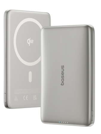 Повербанк Baseus PicoGo AM41 Ultra-Slim Qi2 Magnetic 10000mAh 27W Серый (в комплекте USB-C - USB-C кабель 30см) (E0027203)