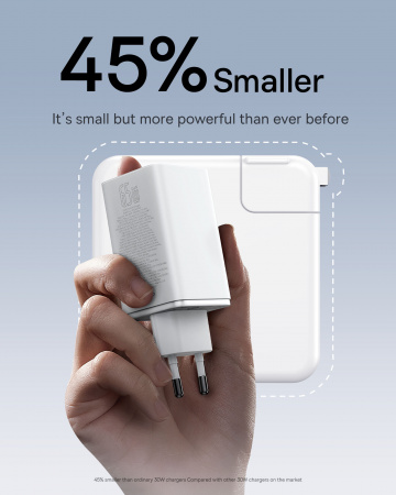 Сетевое зарядное устройство OS-Baseus GaN6 Pro Fast Charger 2C+2U 65W  EU с кабелем Type-C-Type-C 100W (20V/5A) 1m Белое (P10162701213-00)