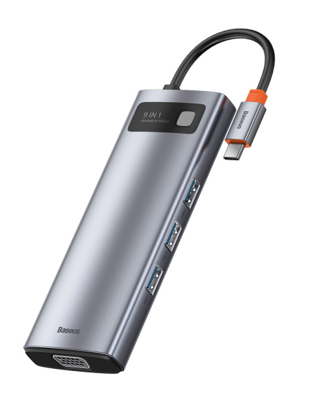 USB - разветвитель адаптер Baseus Metal Gleam Series 9-in-1 Multifunctional Type-C HUB Docking Station Space Gray (CAHUB-CU0G)