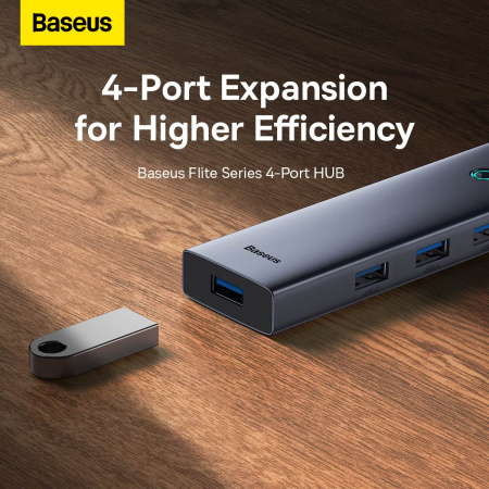 Хаб OS-Baseus Flite Series 4-Port HUB (Type-C - USB3.0*4) Серый (B0005280A813-03)