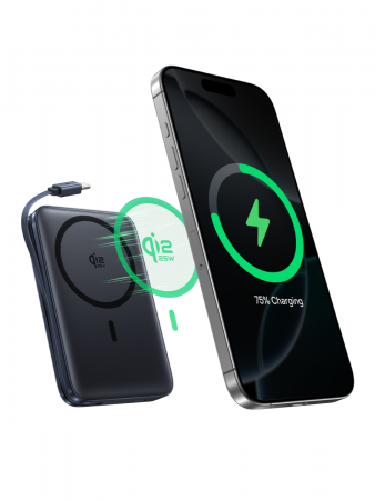 Повербанк Baseus PicoGo AM61 Qi2.2 Magnetic с встроенным кабелем 10000mAh 45W Чёрный (E0028V00)