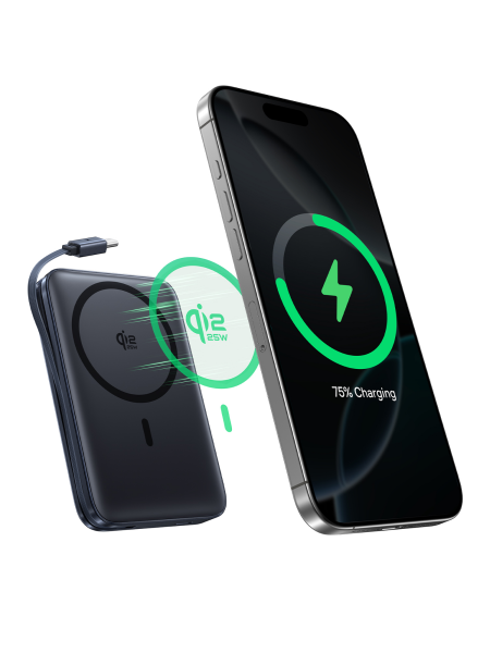 Повербанк Baseus PicoGo AM61 Qi2.2 Magnetic с встроенным кабелем 10000mAh 45W Чёрный (E0028V00)