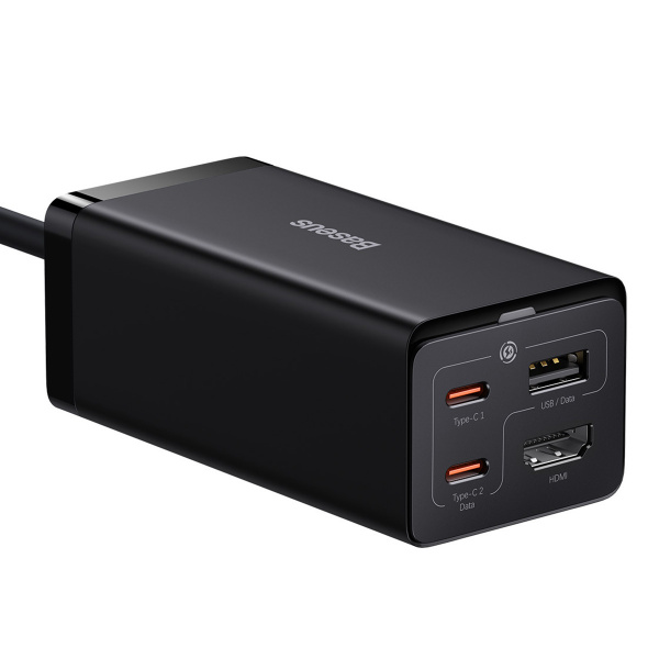 Сетевое зарядное устройство Baseus GaN5 Pro Desktop Fast Charger 1U+2C+HDMI 67W with 1.5m power cord EU с кабелем Type-C - Type-C 100W (20V/5A) 1m (CCGP110201) Черное