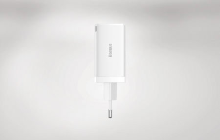 Сетевое зарядное устройство Baseus GaN5 Pro Fast Charger 2C+U 65W EU White с кабелем Type-C - Type-C 100W(20V/5A) 1m (CCGP120202)
