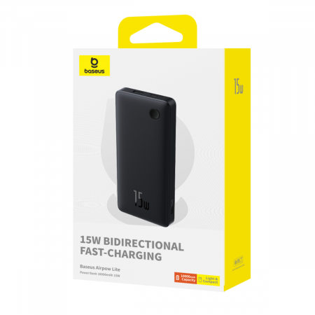 Внешний аккумулятор Baseus Airpow Lite 10000mAh 15ВтUSB/Type-C Чёрный (P10067500123-00)
