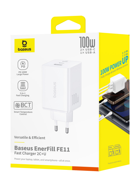 Сетевое зарядное устройство Baseus EnerFill FE11 Fast Charger 2C+U 100W EU Белый (P10182102213-00)