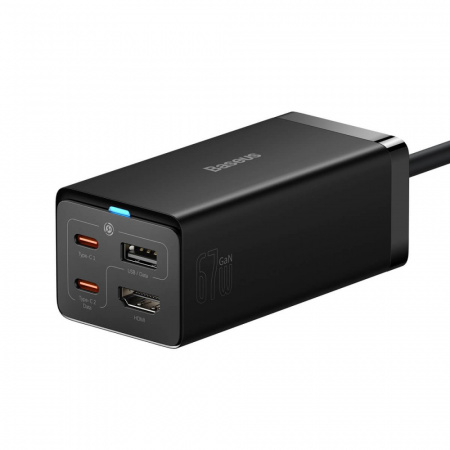 Сетевое зарядное устройство Baseus GaN5 Pro Desktop Fast Charger 1U+2C+HDMI 67W with 1.5m power cord EU с кабелем Type-C - Type-C 100W (20V/5A) 1m (CCGP110201) Черное
