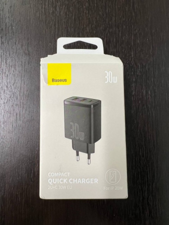 УЦЕНКА Сетевое зарядное устройство Baseus Compact Quick Charger 2U+C 30W EU Черный (CCXJ-E01) Повреждена упаковка