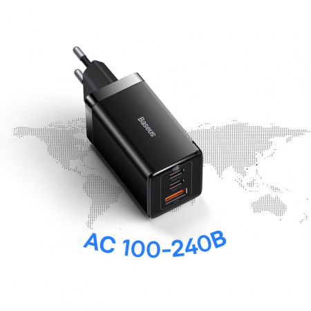 Сетевое зарядное устройство Baseus GaN5 Pro Fast Charger 2C+U 65W EU Черный с кабелем Type-C - Type-C 100W (20V/5A) 1m (CCGP120201)
