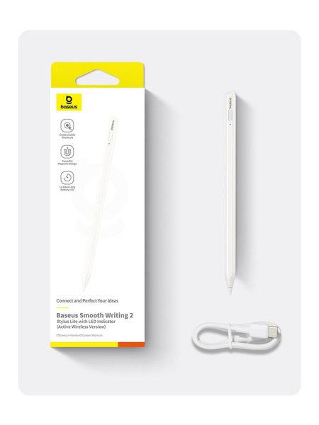 Стилус Baseus Smooth Writing 2 Stylus with LED Indicators беспроводной Белый (USB-C кабель и активный наконечник в комплекте) (P80015802213-03)