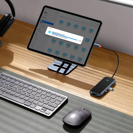 Хаб Baseus AcmeJoy 5-Port Type-C HUB Adapter (Type-C - USB3.0*2+USB2.0*1+Type-C PD&Data *1+RJ45*1) Темно-серый (WKJZ010113)